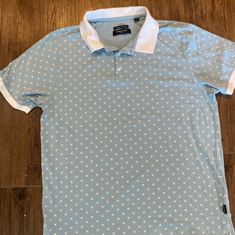 Kenneth Cole Sky Blue Polo with White Trim L